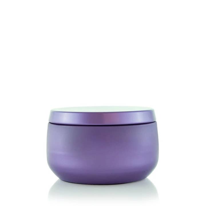 Purple 10 ounce soy wax tin for wholesale by A Lovely Mindset LLC