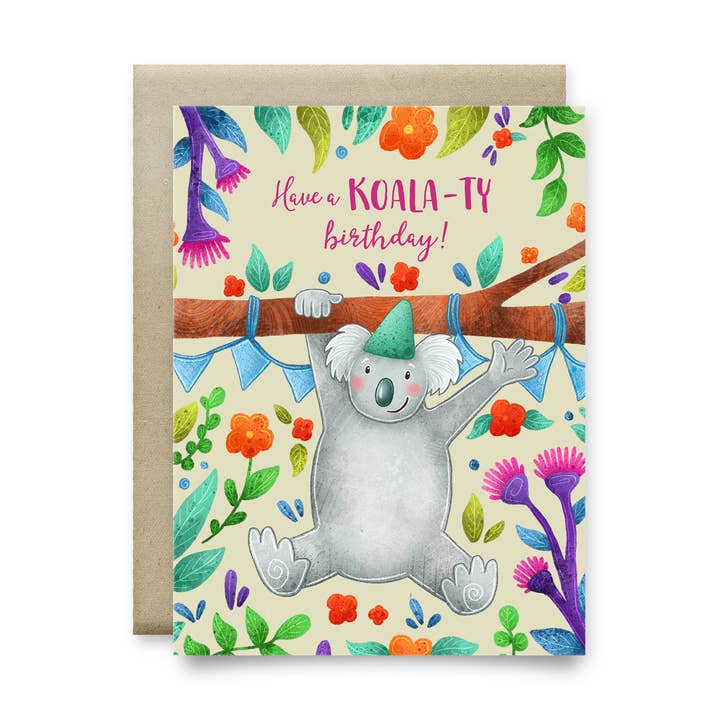 Biglietto di auguri riciclato con koala australiano per la vendita all'ingrosso da parte di Stray Leaves