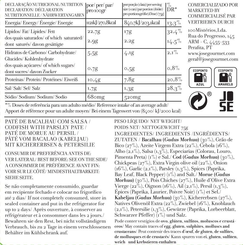 José Gourmet - Wholesale Tinned Fish - Jose Gourmet Codfish with Parsley Pate, 75g3