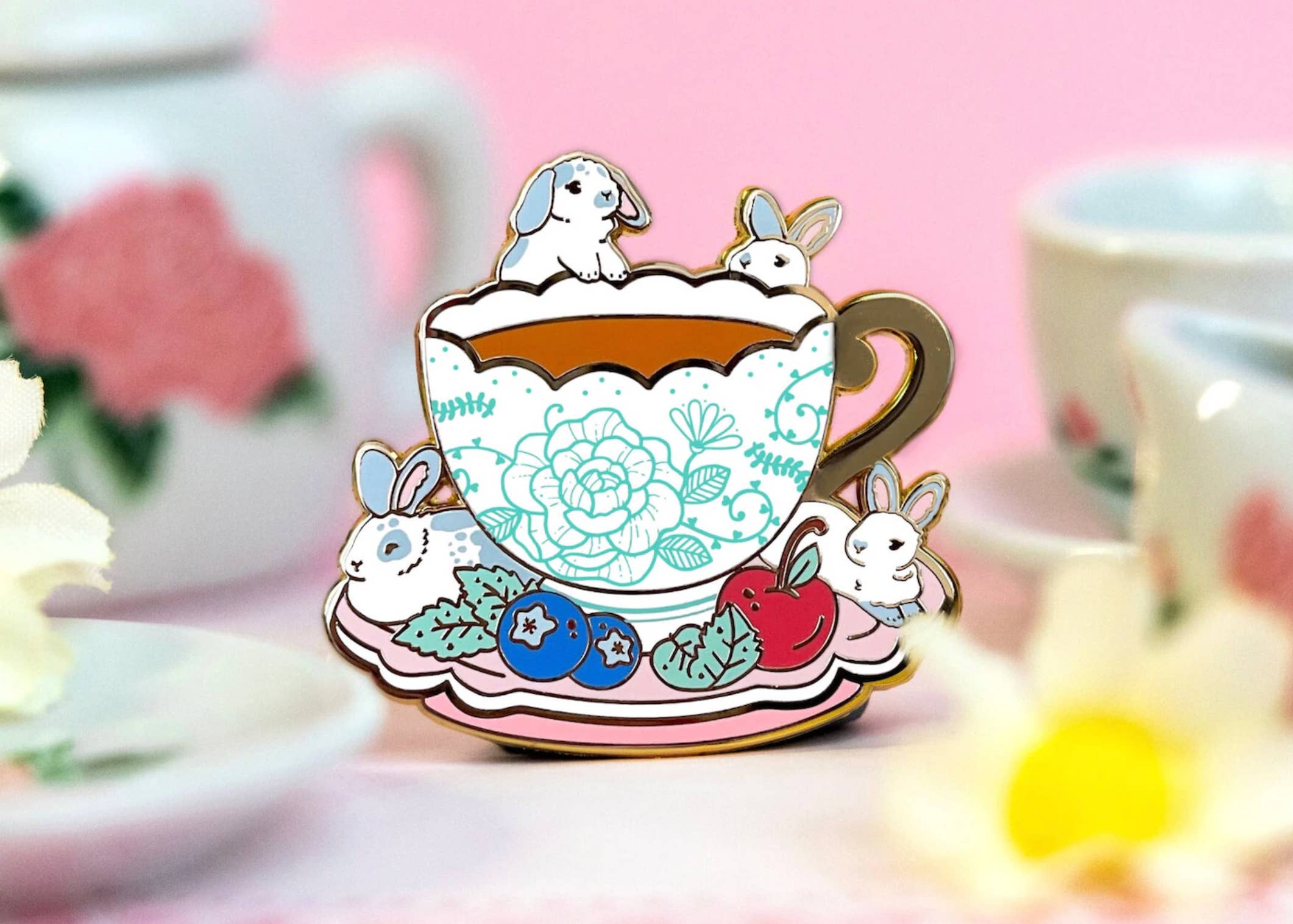 The Crowned Rabbit - Wholesale Lapel Pin/Button - Tea Cup Rabbit Enamel Pin