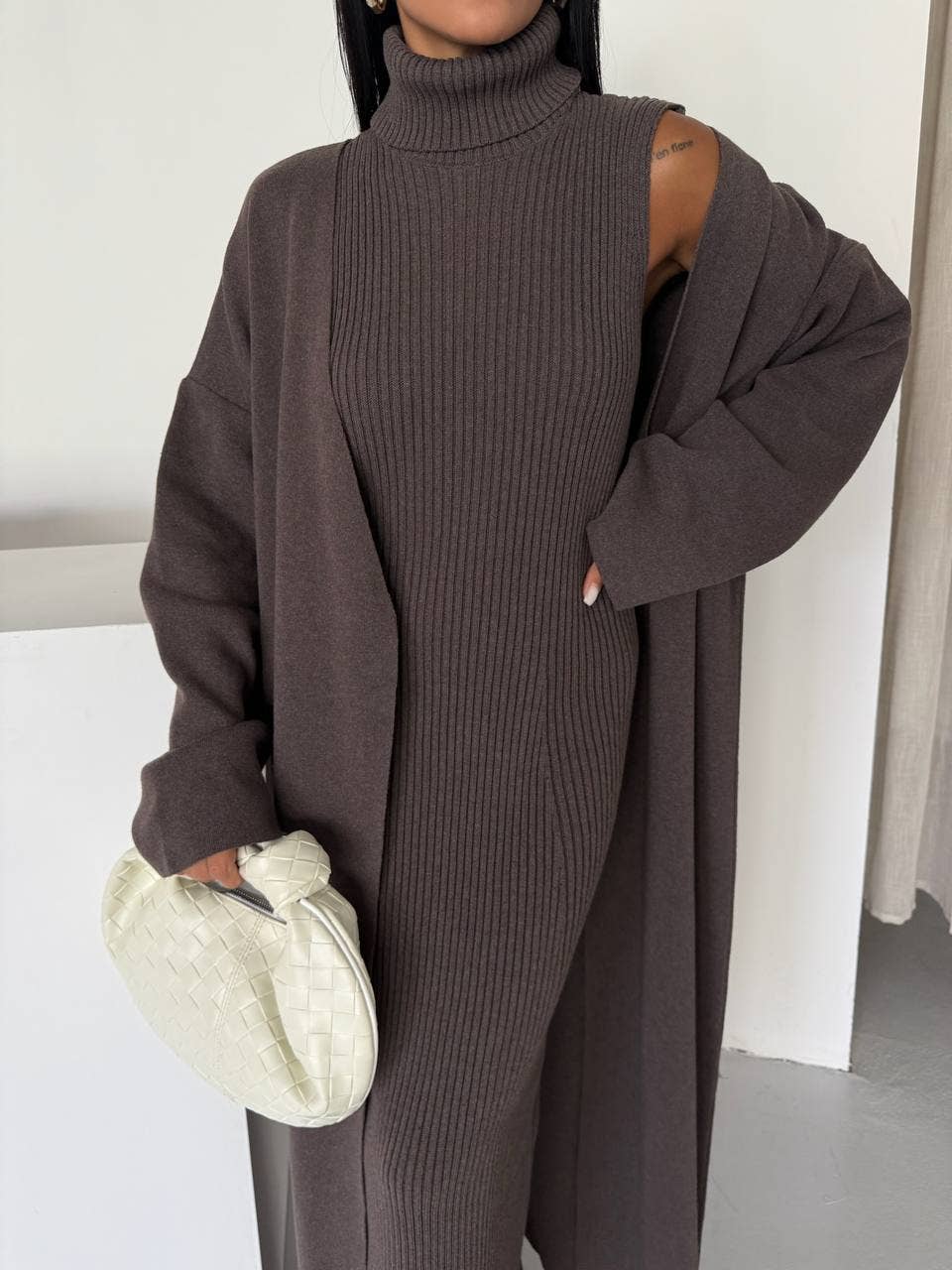 Design company-Fatma Balkir - Vendita all'ingrosso Vestito - Donna - Abito lungo in maglia e set di cardigan lungo coordinato2