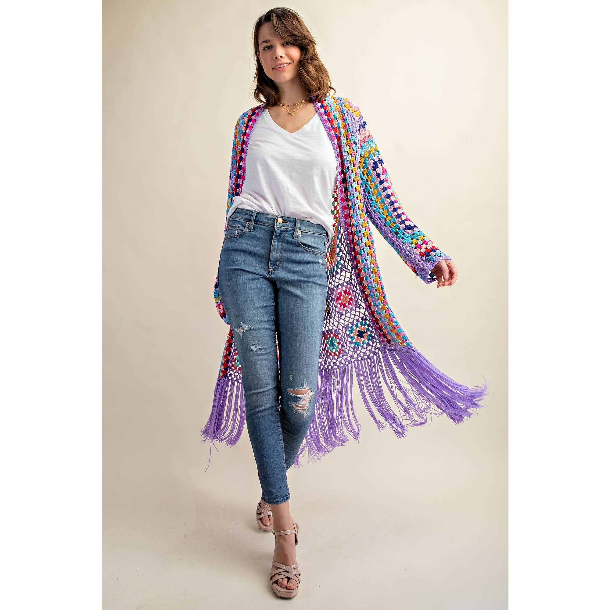 Sweet Generis - Wholesale Cardigan - Women's - COLORFUL CROCHET FRINGE CARDIGAN DUSTER14