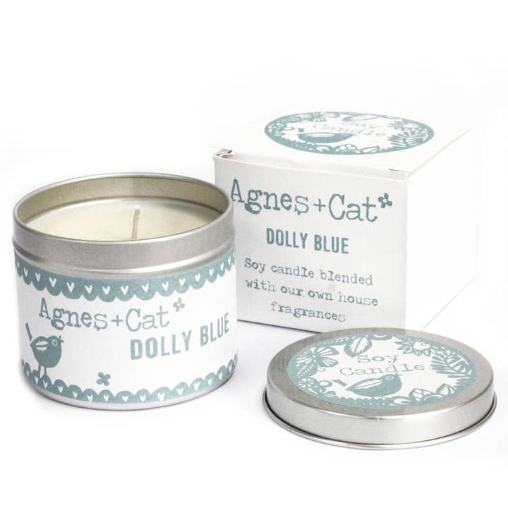 200ml Soy Wax Tin Candle - Dolly Blue for wholesale by Agnes + Cat