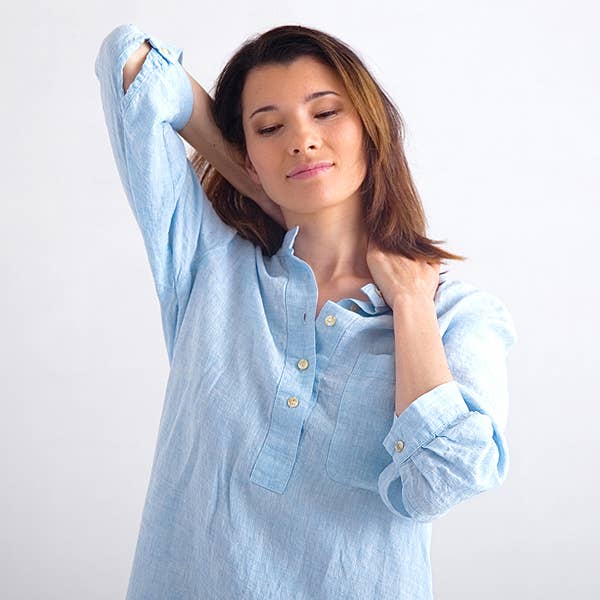 LinenMe - Wholesale Nightgown - Women's - Linen Nightie Sky Blue Melange Veronica0