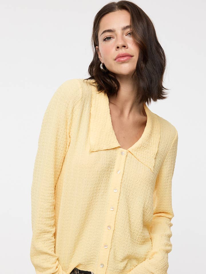 TEXTURED BUTTON-UP KNIT TOP / WL25-11621 for wholesale by Wishlist Apparel