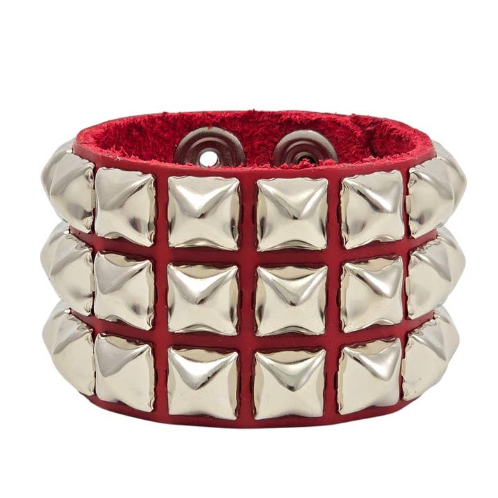 BC127IT-RED ITALIENSKT RÖTT ÄKTA LÄDERARMBAND MED NITAR för wholesale av Funk Plus
