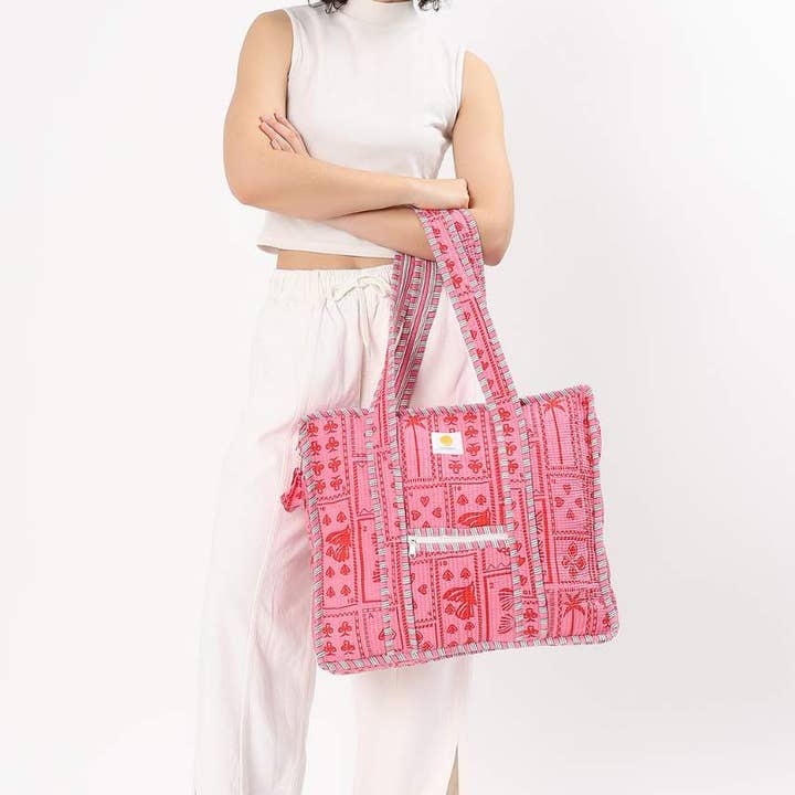 Hi Handmade - Wholesale Tote bag – Women's - Cotton Tote Bag With Zip - Pink Suits10