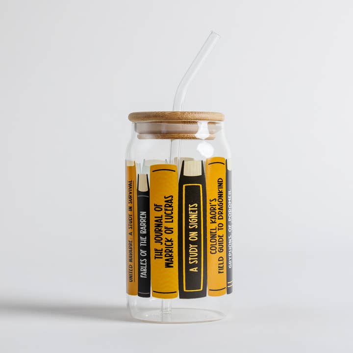 Navarre Library Glass Can Cup | Fourth Wing for wholesale by Kingdom of Threads