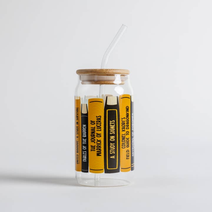 Navarre Library Glass Can Cup | Fourth Wing for wholesale by Kingdom of Threads