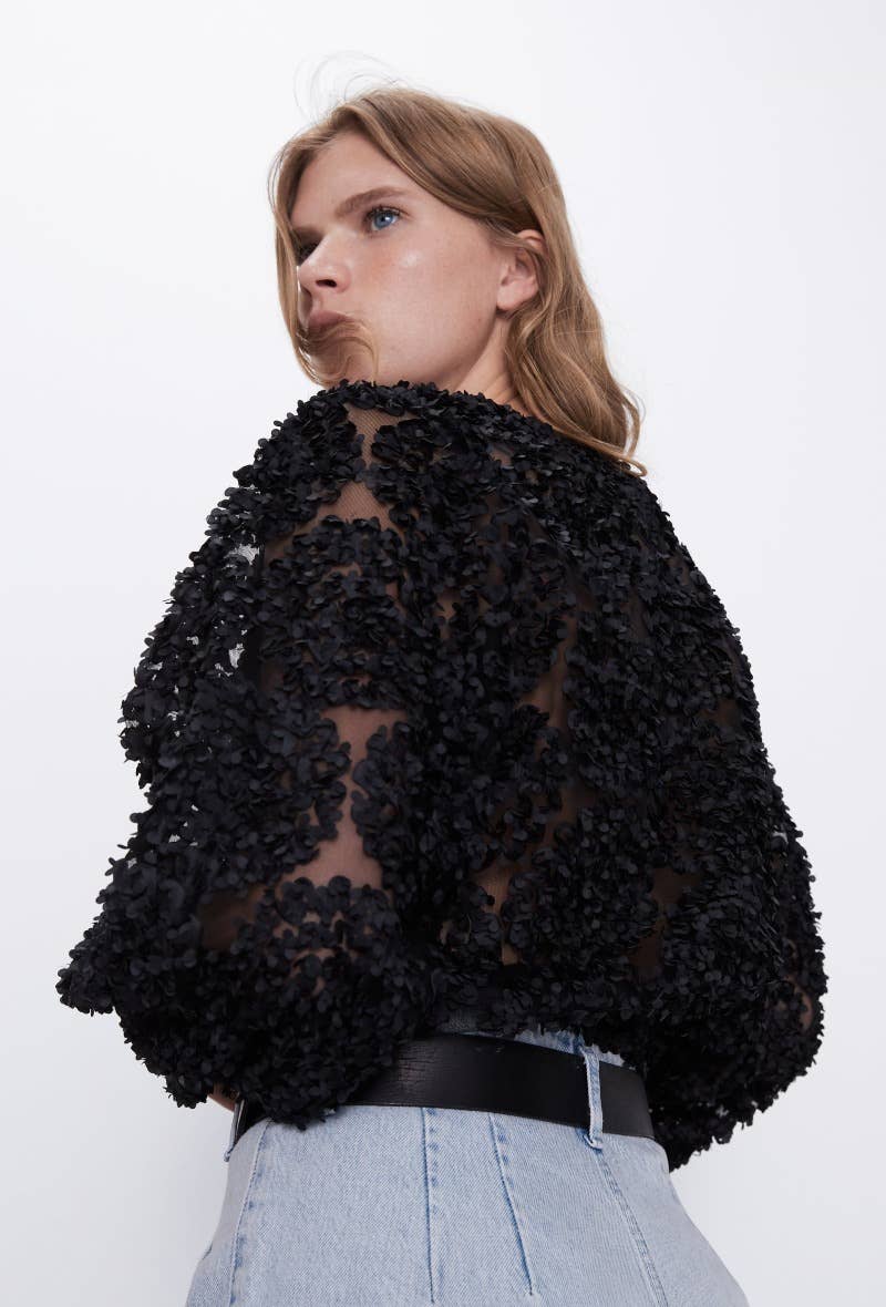 CHOKLATE PARIS - Wholesale Blouse - Women's - Textured rosette blouse (S/M-M/L) - CK080222