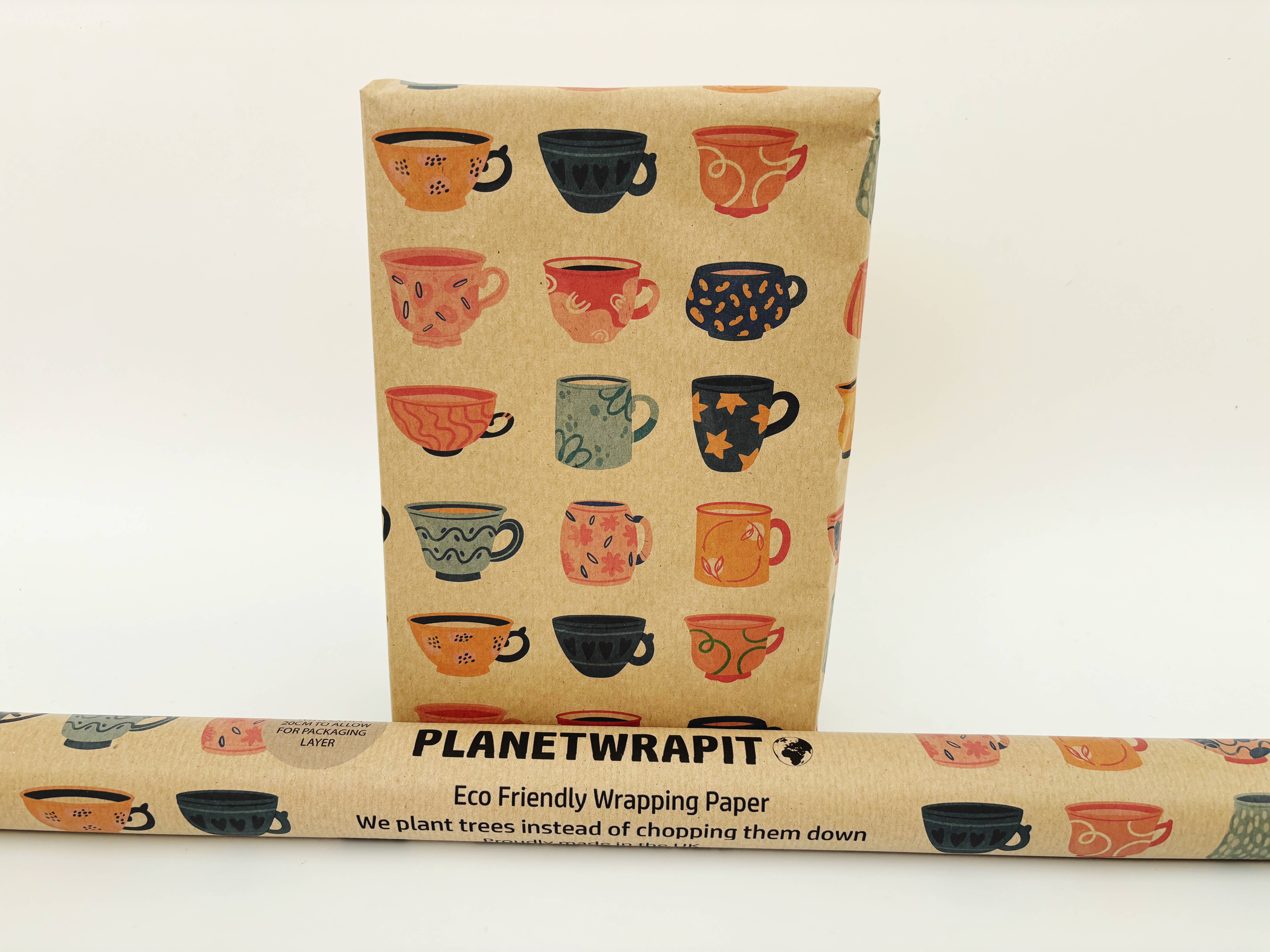 PlanetWrapIt - Wholesale Wrapping Paper Roll - Cups of Positivitea Recycled Kraft Wrapping Paper Gift Wrap 2
