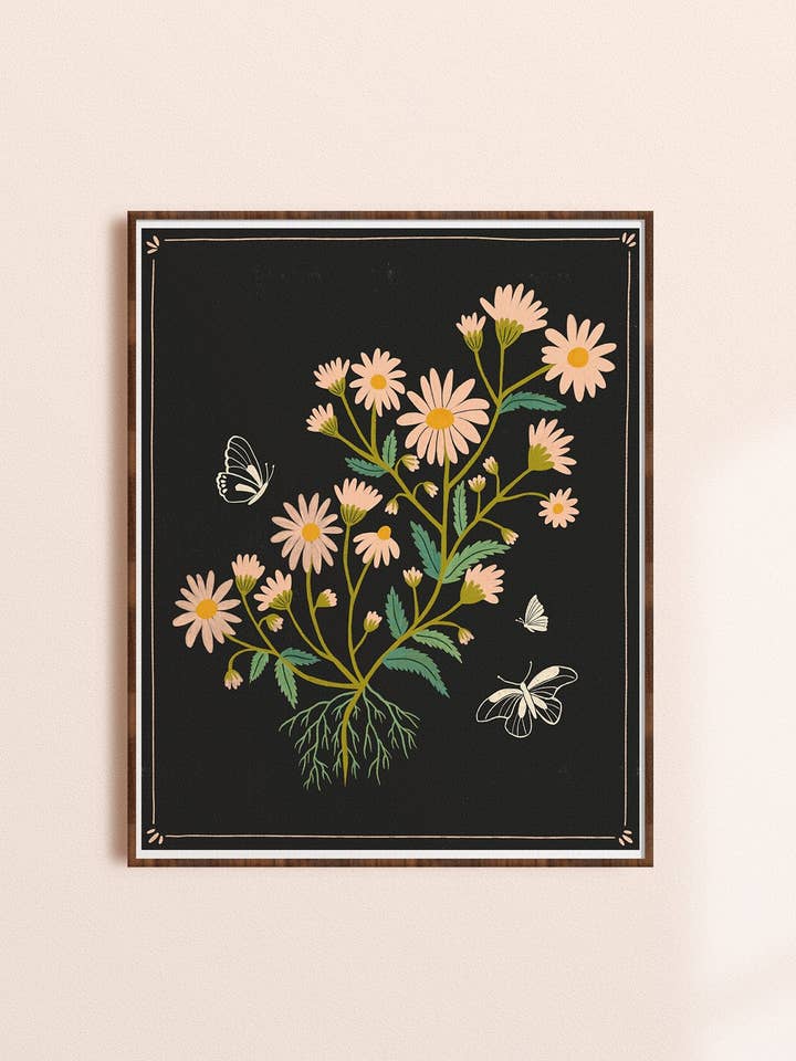 Pink Daisies - Botanical Illustration Art Print for wholesale by Dream Folk Studio