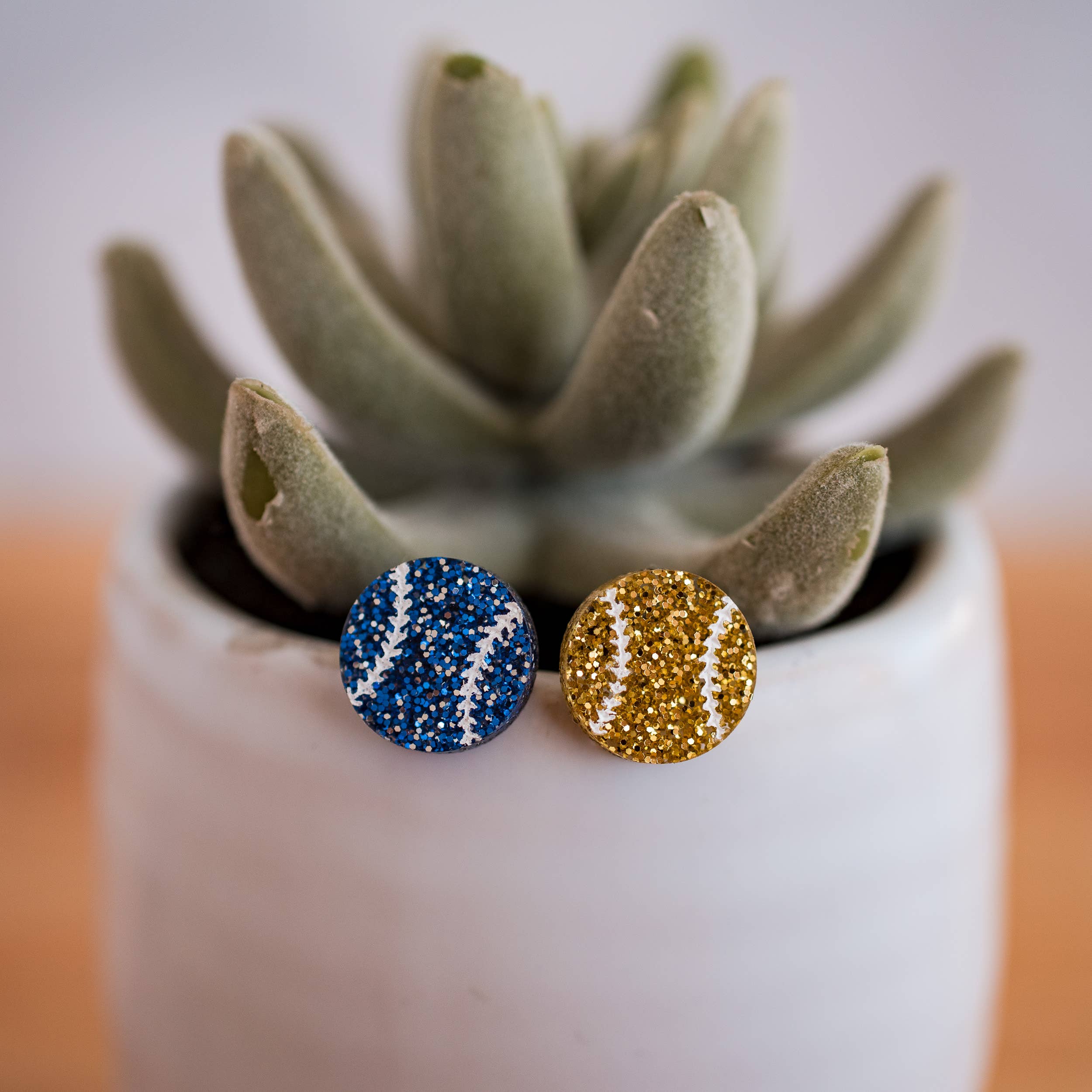 Stellar Gifts & Goods Wholesale - Wholesale Stud/Post Earrings - KC Baseball - Baseball Studs Blue & Gold Glitter Kansas City1