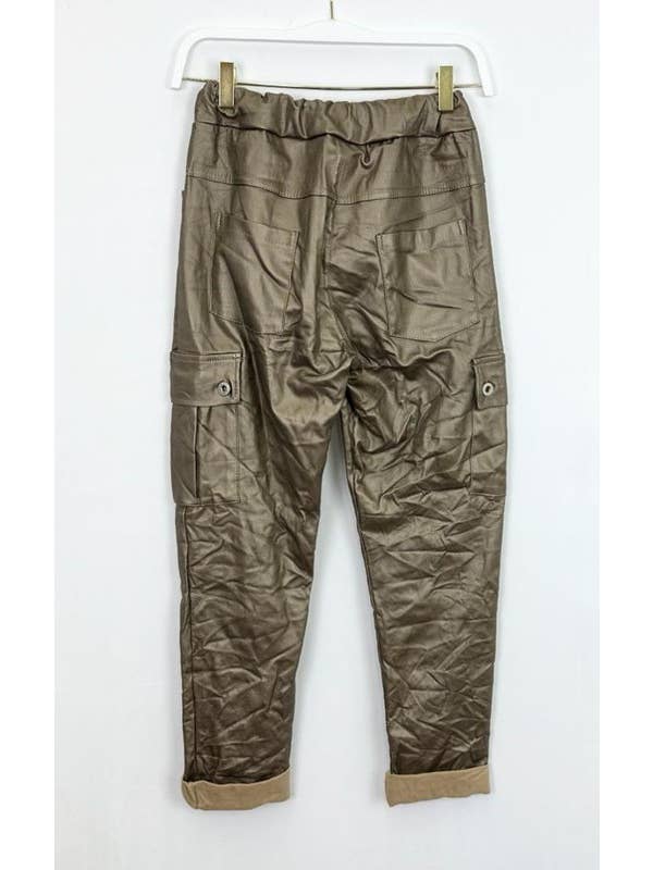 VENTI6 - Wholesale Pants - Women's - PU COATED CARGO CRINKLE JOGGERS (6809-PU)7