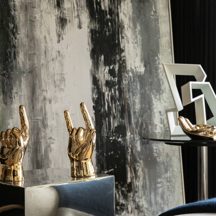 Interior Illusions Plus – wholesale Decorative tabletop object – Gold Finger Pointing hand Tabletop decor - 9" tall3