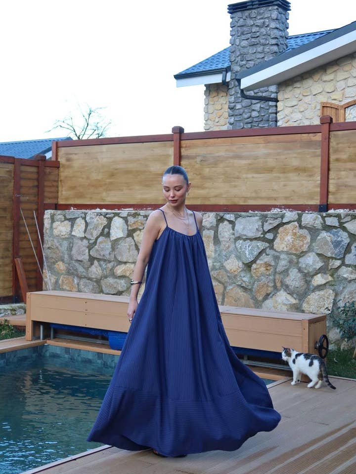 Boho Style: Flowy Oversized Sleeveless Viscose Long Dress for wholesale by Design company-Fatma Balkir