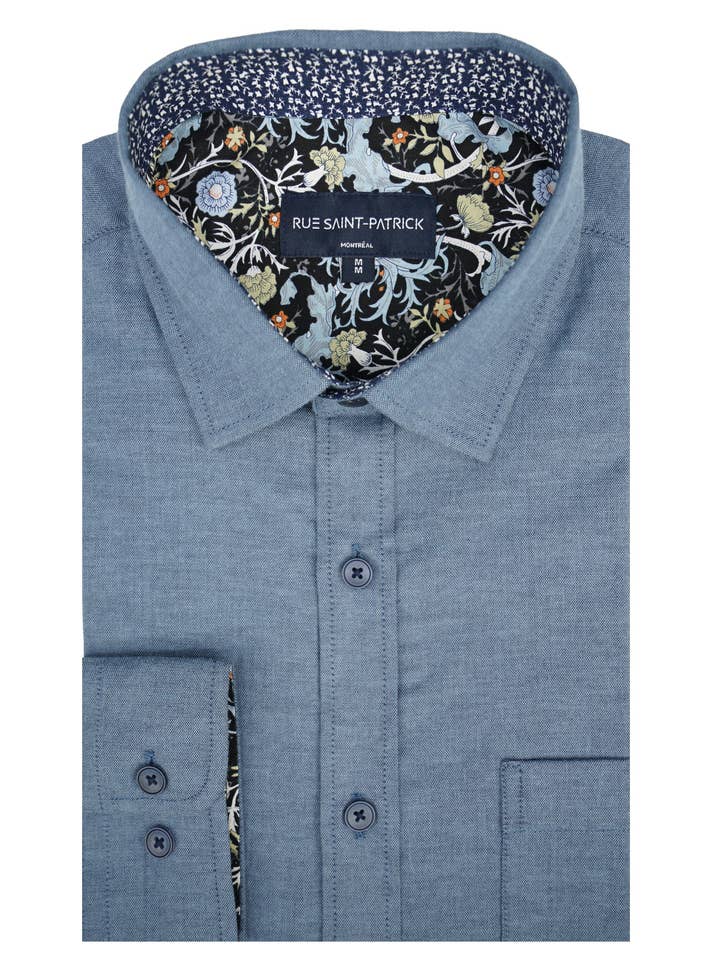Camisa Oxford elástica Athenry en azul Egeo para venta al por mayor de Rue Saint-Patrick