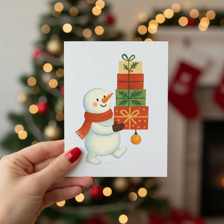 Snowy Delivery Christmas Holiday Card | Snowman for wholesale by My Country Greetings