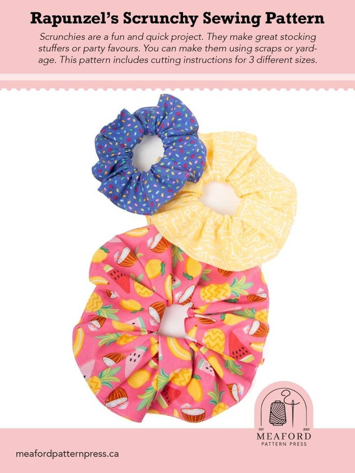 Rapunzel's Scrunchy Sewing Pattern - printed for wholesale by Meaford Pattern Press