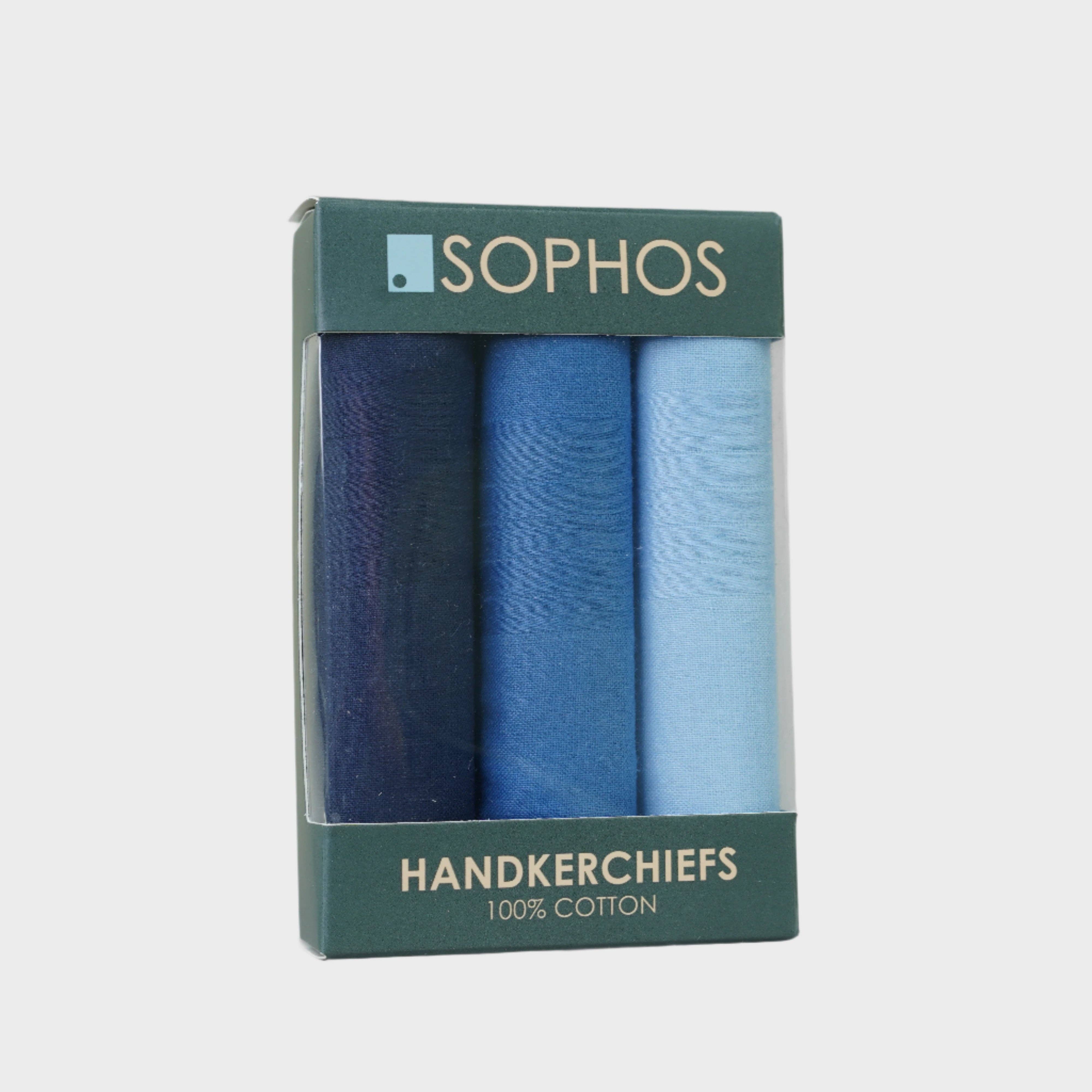 Sophos - Venta al por mayor Pañuelo - Hombre - Paquete de 3 pañuelos: azul marino, azul y azul claro0
