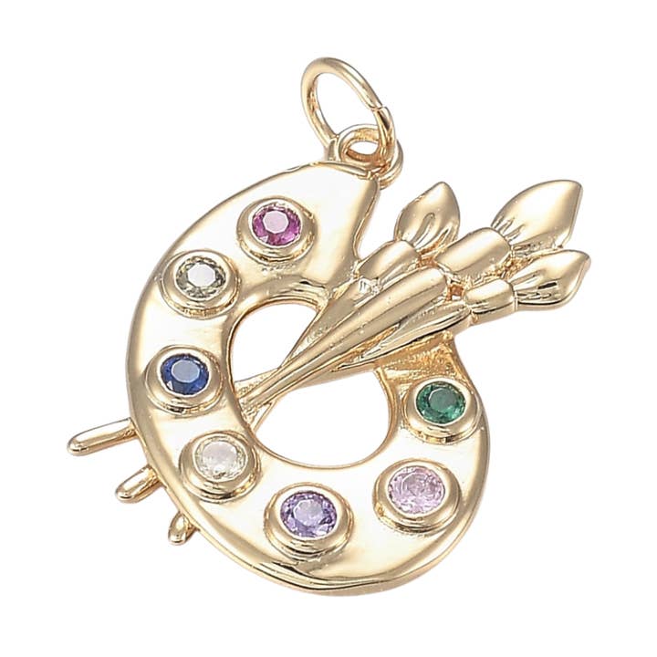 * Gold and Cubic Zirconia Artist Palette Charm for wholesale by The Charm Bar Company