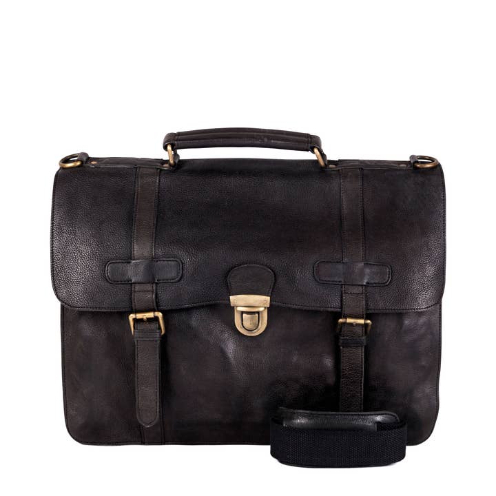 Serviette de travail en cuir véritable patiné avec compartiment pour ordinateur portable 12" pour la vente par Gianni Conti