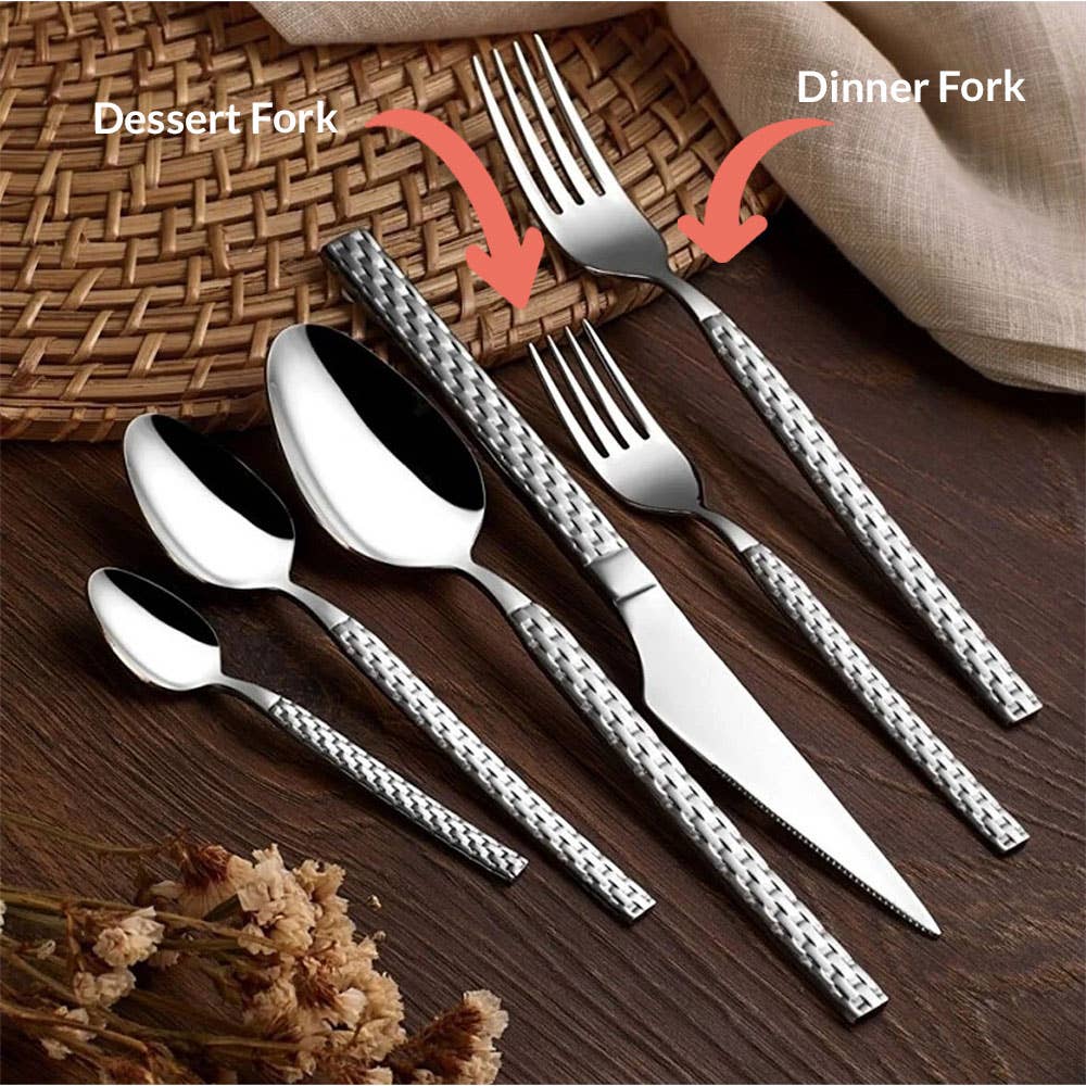 Hakan – Engroshandel Bestiksæt – Dekorativ rustfri middagsgaffel og dessertgaffelsæt, 6 stk0