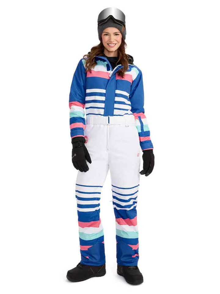 Tipsy Elves - Wholesale Ski Suit - Women's - Women's Icy U Snow Suit - Blue and White Striped Ski Suit