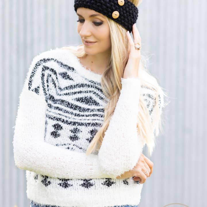 JackiBean – wholesale Öronvärmare - Dam – Handstickad knapp Band Öronvärmare3