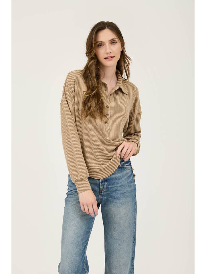 Blu Pepper - Wholesale Knit Top - Women's - PINSTRIPE COLLARED HALF BUTTON KNIT TOP6