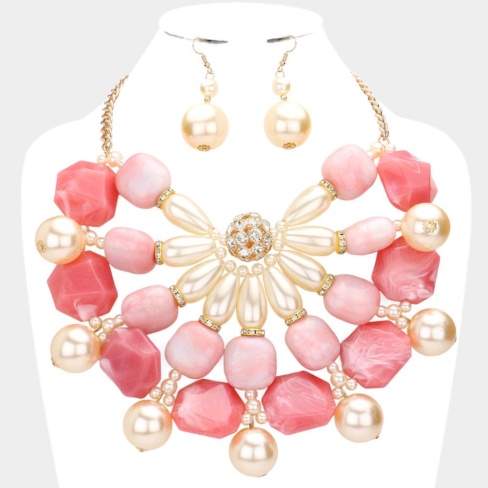 Sensibling Corp. - Wholesale Bib Necklace - Pearl Marbled Stone Cluster Statement Necklace2
