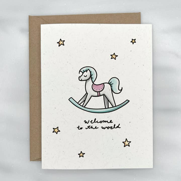 Classic Rocking Horse - Baby Shower Card for New Baby for wholesale by Lemon Doodle