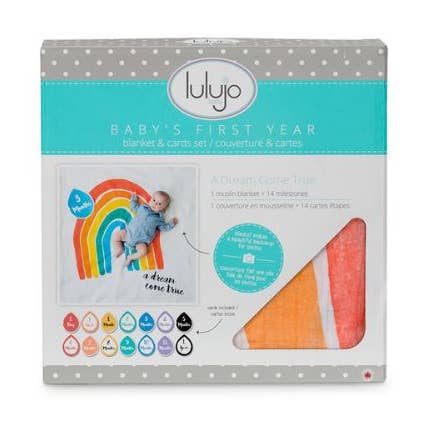 Lulujo - Baby's First Year Gift Set - Cotton Swaddle & Cards -A Dream Come True for wholesale by Wild Seven Holdings Ltd