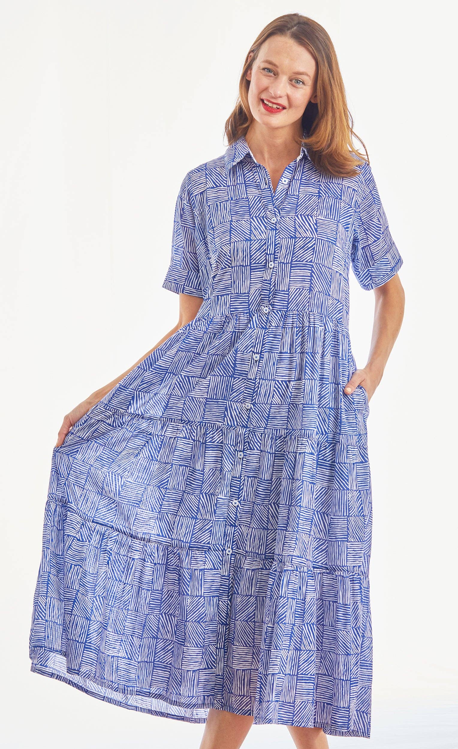 Dizzy-Lizzie - Wholesale Dress - Women's - Palm Desert Long Dress With Short Sleeves And Flounces, Cott4