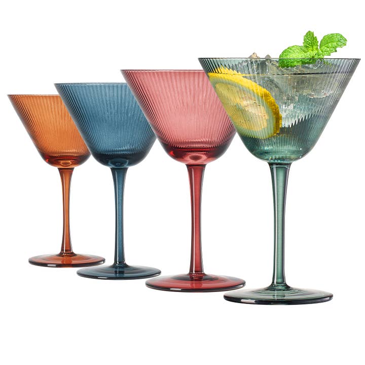 The Wine Savant / Khen Glassware - Wholesale Cocktail/Liquor Glass - Ripple Martini Glasses | Set of 4 | 10 OZ Cocktail Glassware