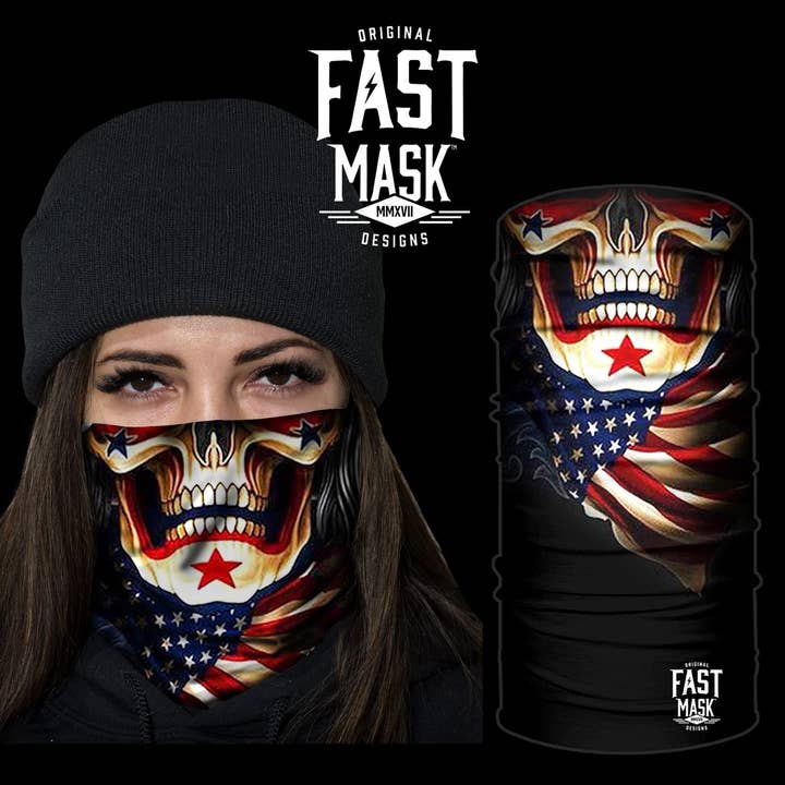 Live Fast Gear - Vendita all'ingrosso Scaldacollo/snood - Uomo - Scaldacollo a bandana USA Skull N, ora con bordi cuciti*