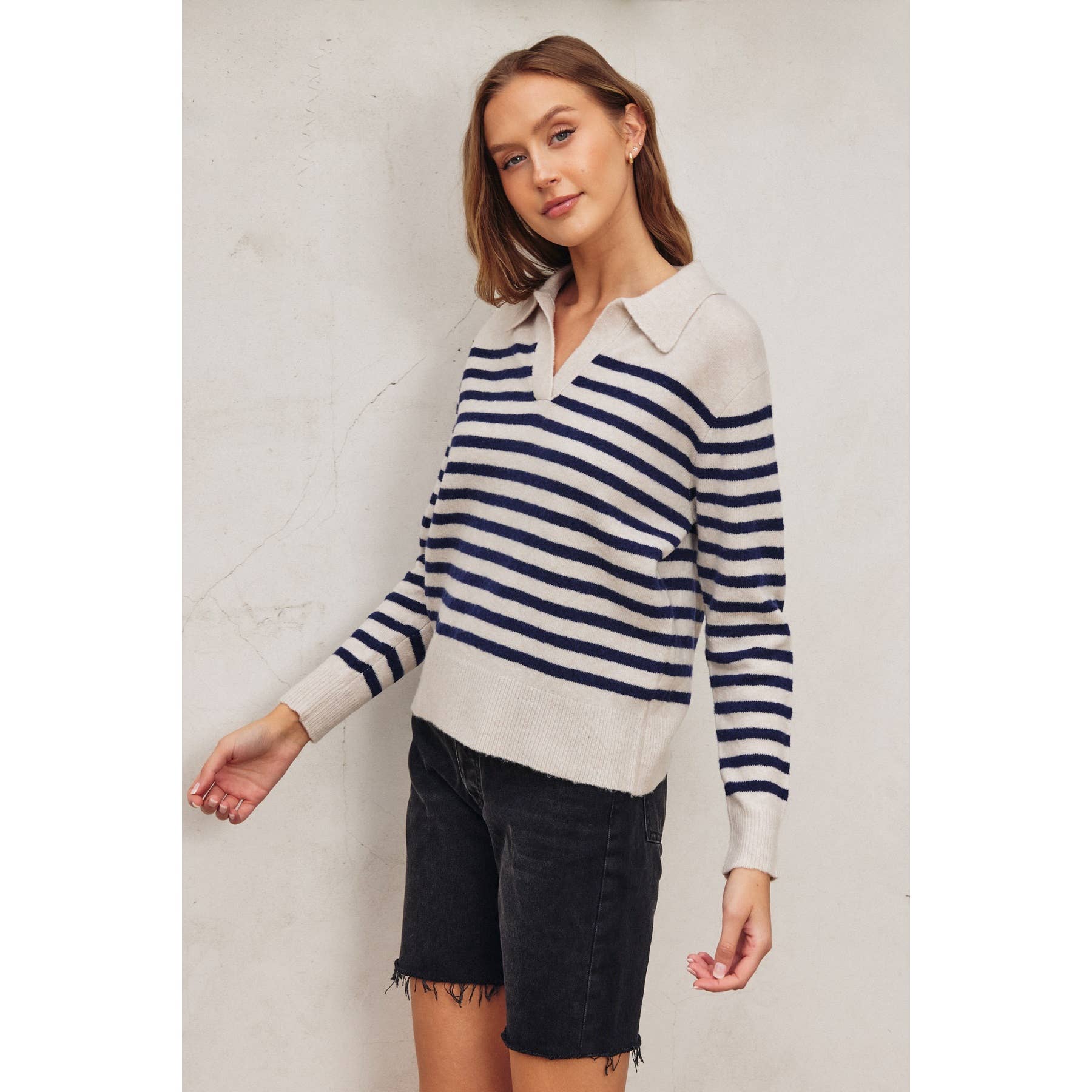 Dress Forum – Pulôver - Mulher por atacado – Camisola Polo Listrada Macia e Fuzzy1