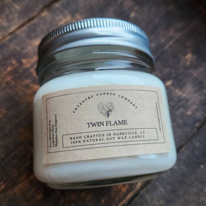 Twin Flame 8oz soy candle for wholesale by Coventry Candle Company