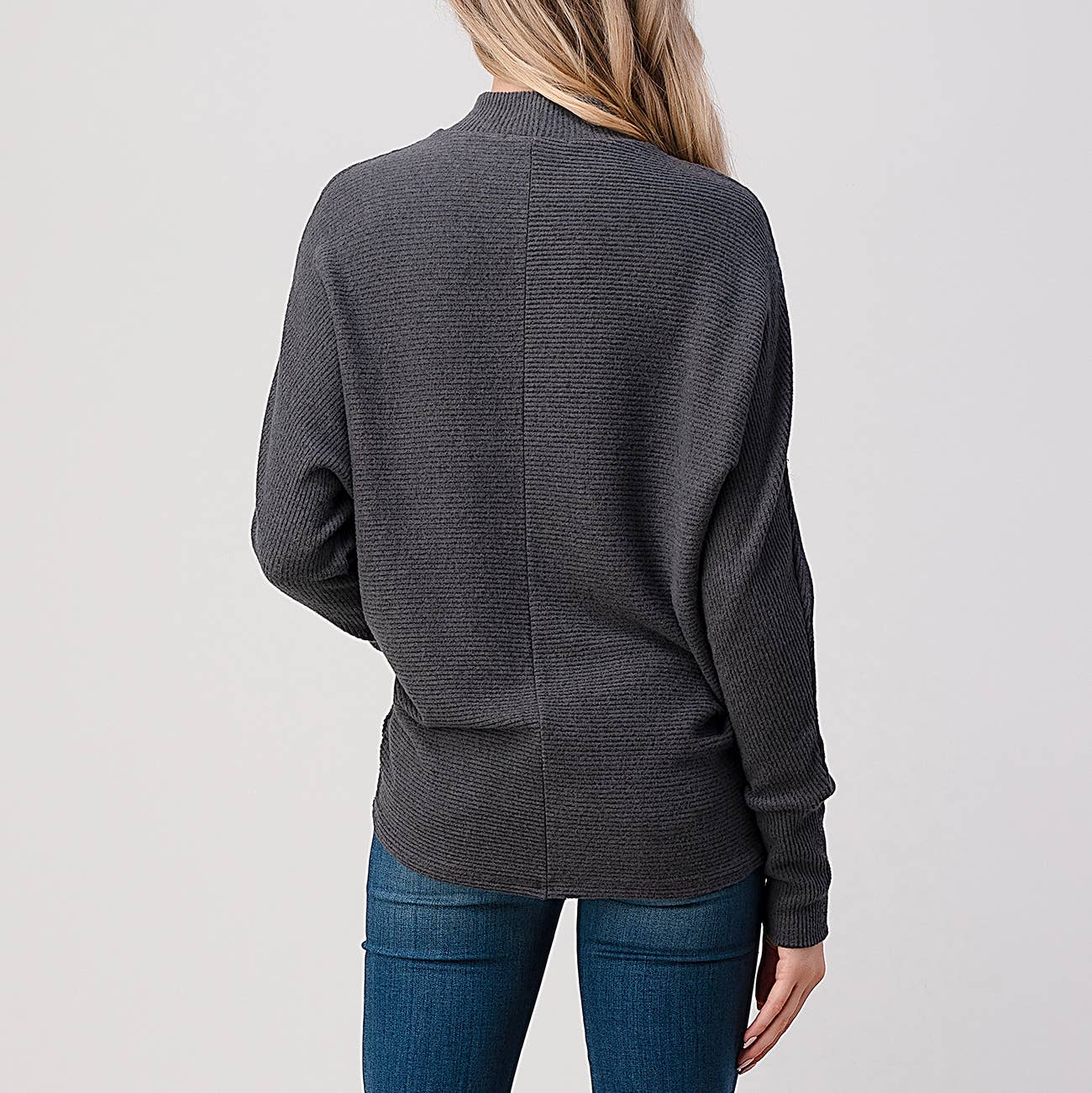 Heimious - Wholesale Knit Top - Women's - Mock Neck Long Dolman Sleeve Ribbed Knit Top, T26171