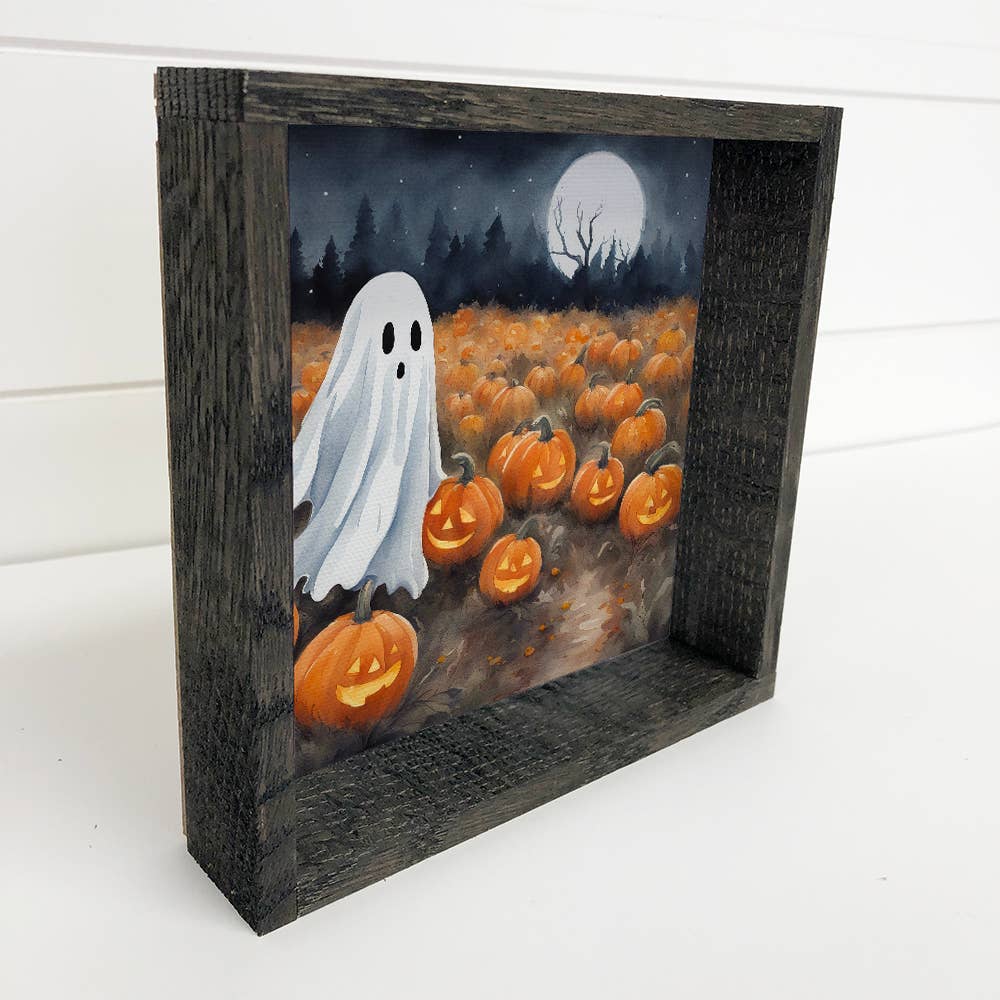 Hangout Home - Wholesale Art Print - Cute Ghost Pumpkin Patch - Halloween Canvas Art - Framed Art1