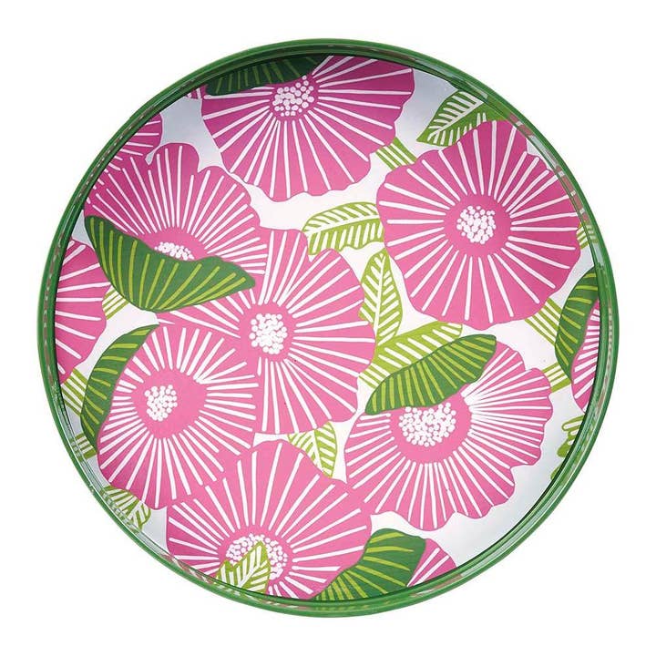 Poppy Papaver Round Laquer Serving Tray for wholesale by rockflowerpaper