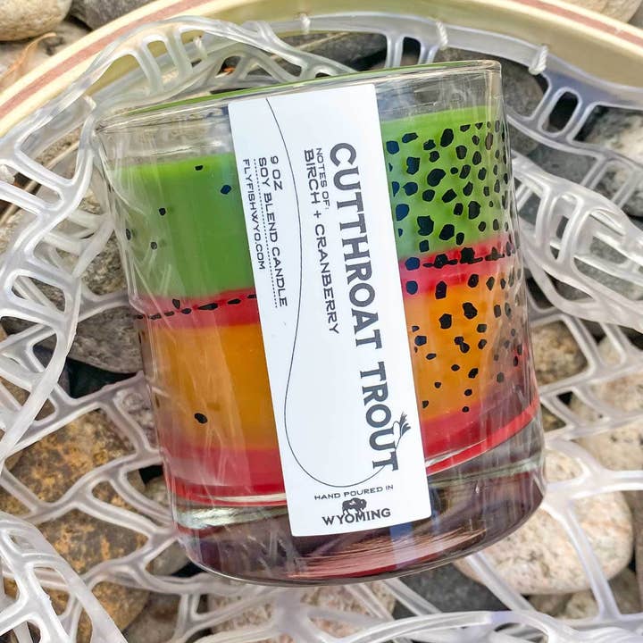 Wyo Cutthroat Trout Pattern Candle for wholesale by Fly Fish Wyoming