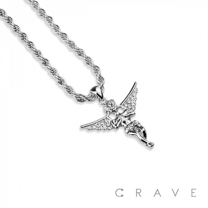 GEM PAVED GUARDIAN ANGEL HIP HOP BLING ALLOY PENDANT(NPA160) for wholesale by CRAVE
