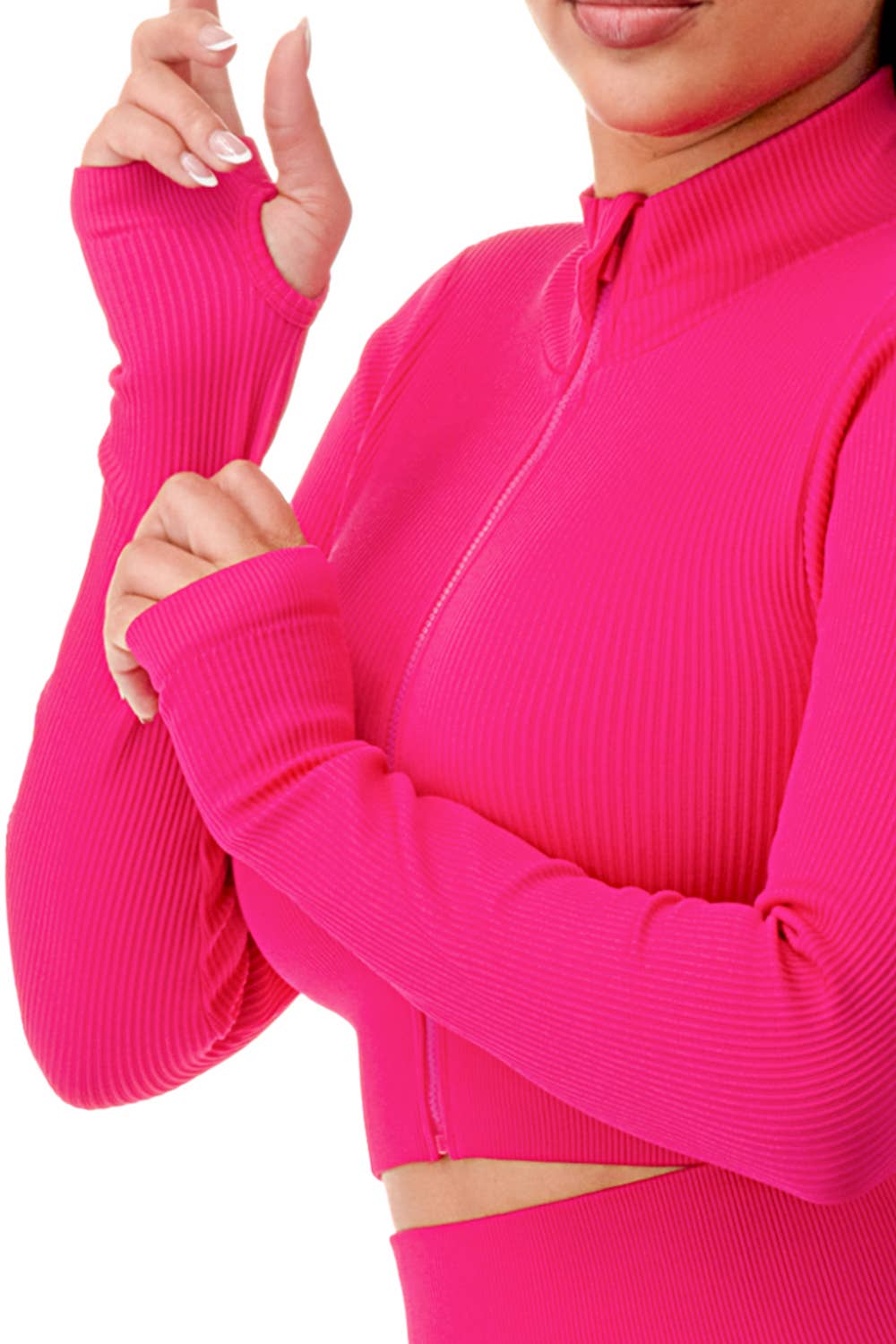 MIO WHOLESALE - Wholesale Top & Pant Set (NOT Loungewear) - Women's - JA60SET SOLID RIB ZIP-UP FRONT CROP JACKET SET8