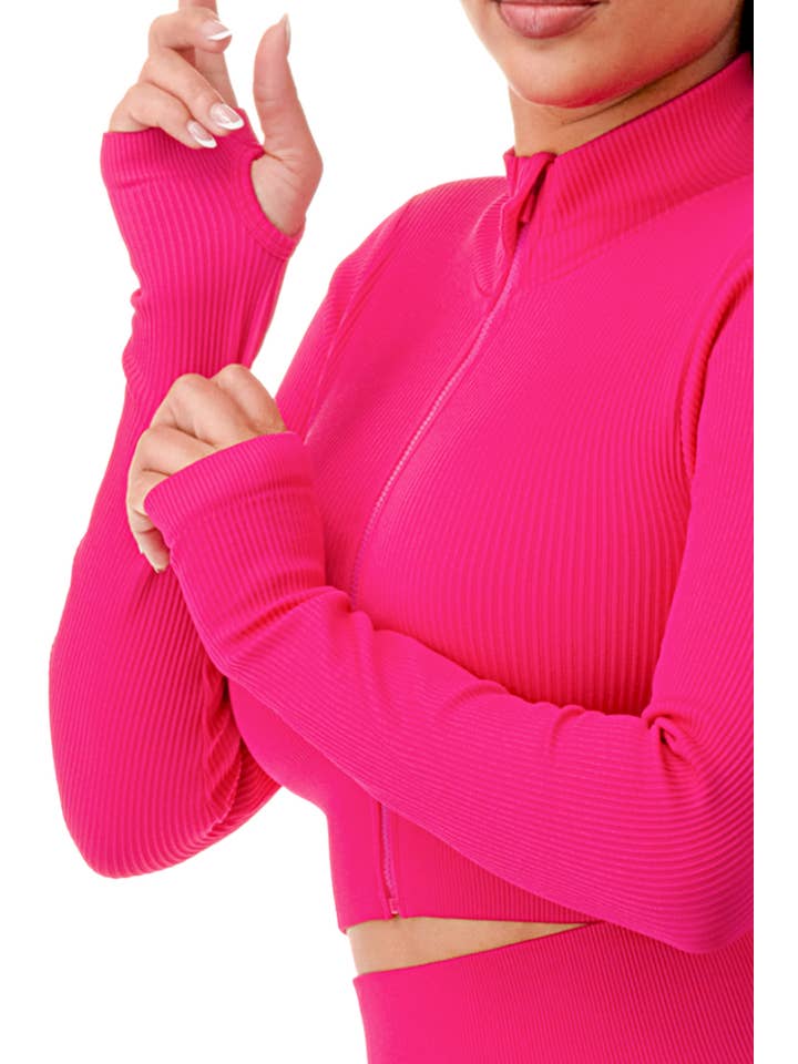 MIO WHOLESALE - Wholesale Top & Pant Set (NOT Loungewear) - Women's - JA60SET SOLID RIB ZIP-UP FRONT CROP JACKET SET8