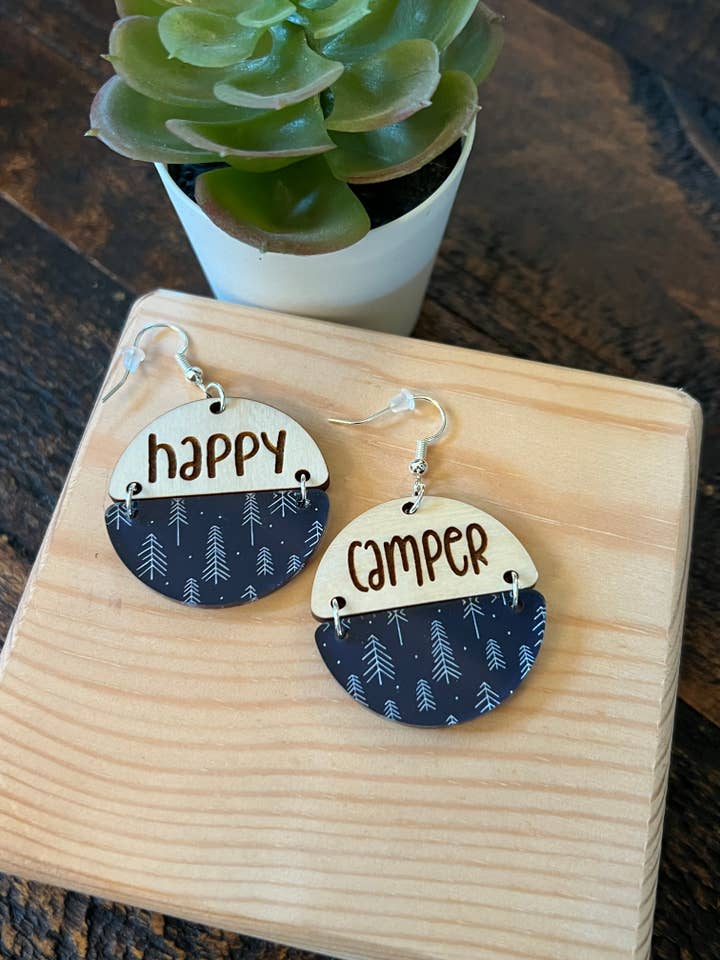 Happy Camper 2part. Circle Earrings for wholesale by Suchfungoods