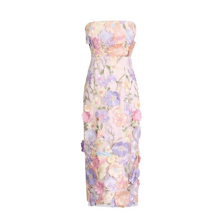 Productseeker - Wholesale Dress - Women's - DR0122 Floral Embroidered Slim Tube Dress