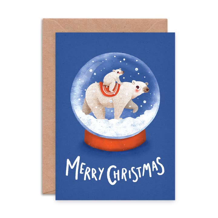 Polar Bear Snow Globe Christmas Card | Cute Holiday Card for wholesale by Emily Nash Illustration Greeting Cards