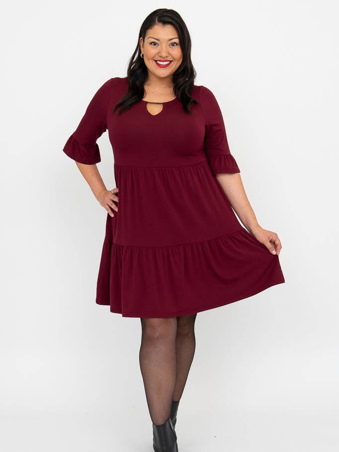 Abito Bernadette, bordeaux, bambù per la vendita all'ingrosso da parte di Blue Sky Clothing Co LLC