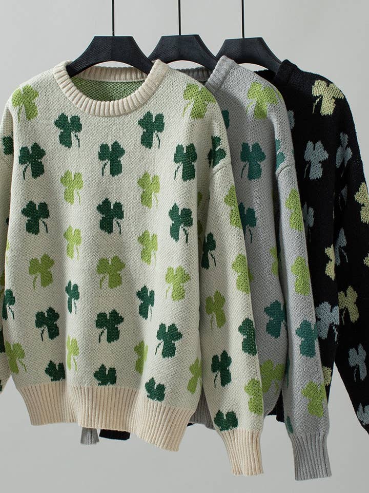 Clover Pattern Knit Pullover Sweater for wholesale by Hope & Sunshine